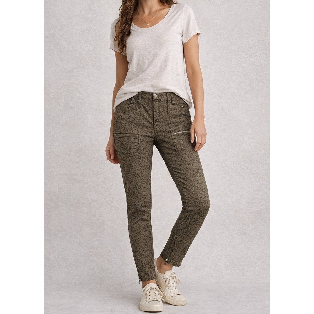 Joie Leopard Print Cargo Pants Womens 28 Brown Zip Pocket Ankle Utility Stretch